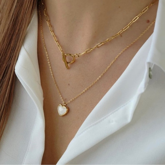 18k Gold Plated Natural Stone Heart Pendant Necklace - Picture 4 of 7